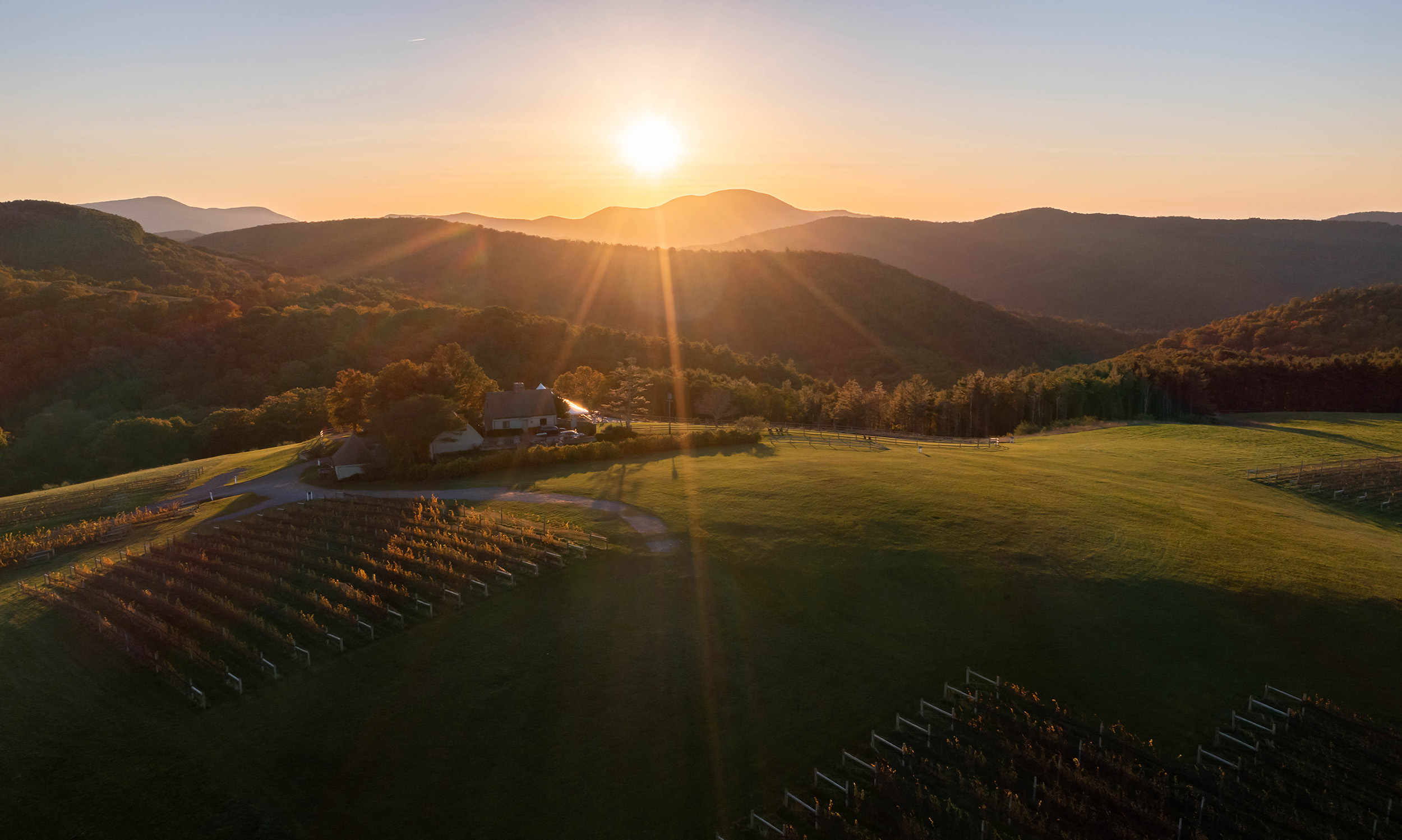 Estate aerial at sunset